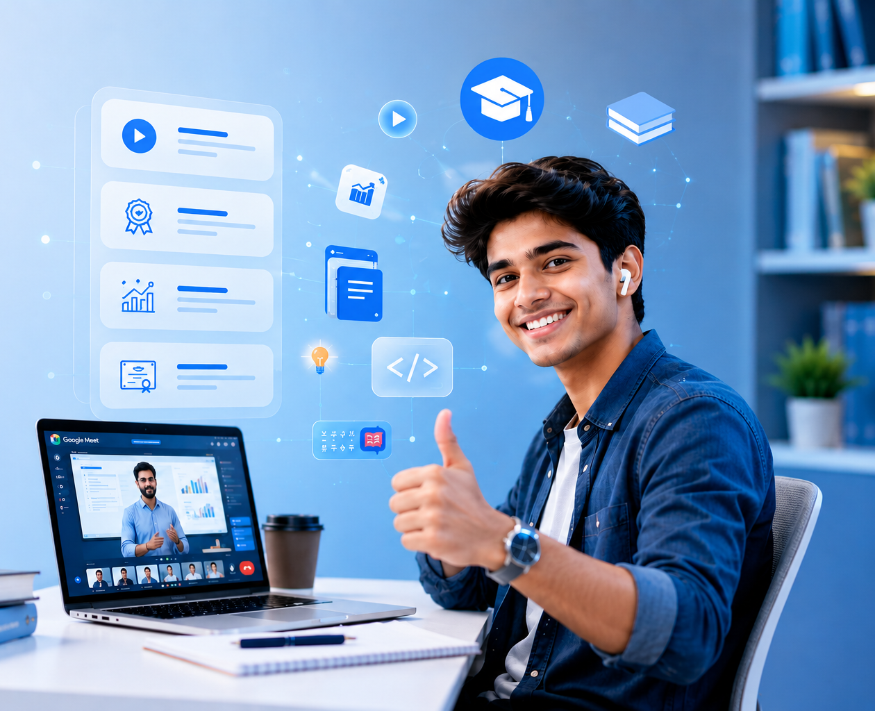 Student learning online with a tutor